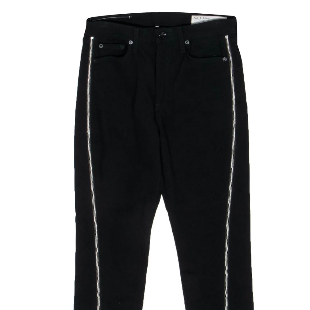 Rag and bone black frayed hem skinny jeans with zipper detail size 25